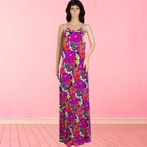 MACBETH COLLECTION size L multicolor floral sleeveless fit/flare maxi dress